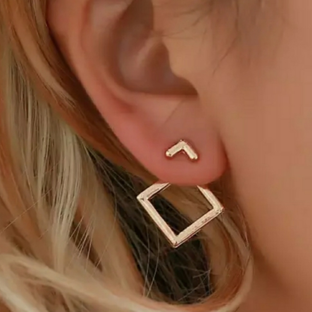 NEW Gold Tone Geomeric Square Jacket Earrings